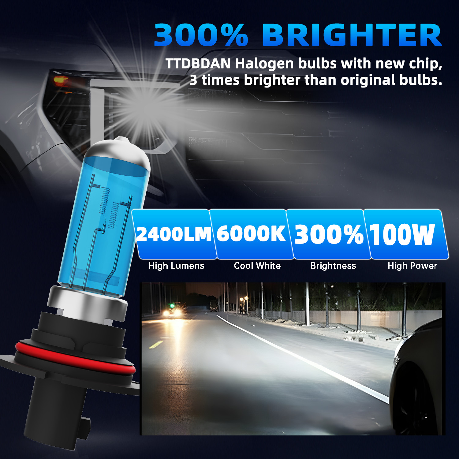 9007 Halogen Headlight Super Bright Bulbs Kit White 6000K High/Low Beam 2PCS