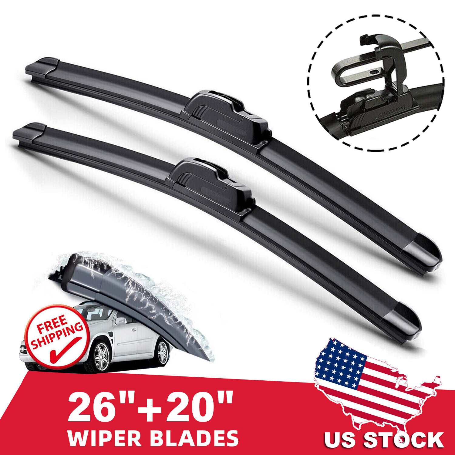 26″&20″ Windshield Wiper Blades Premium OEM Hybrid silicone J-Hook High Quality