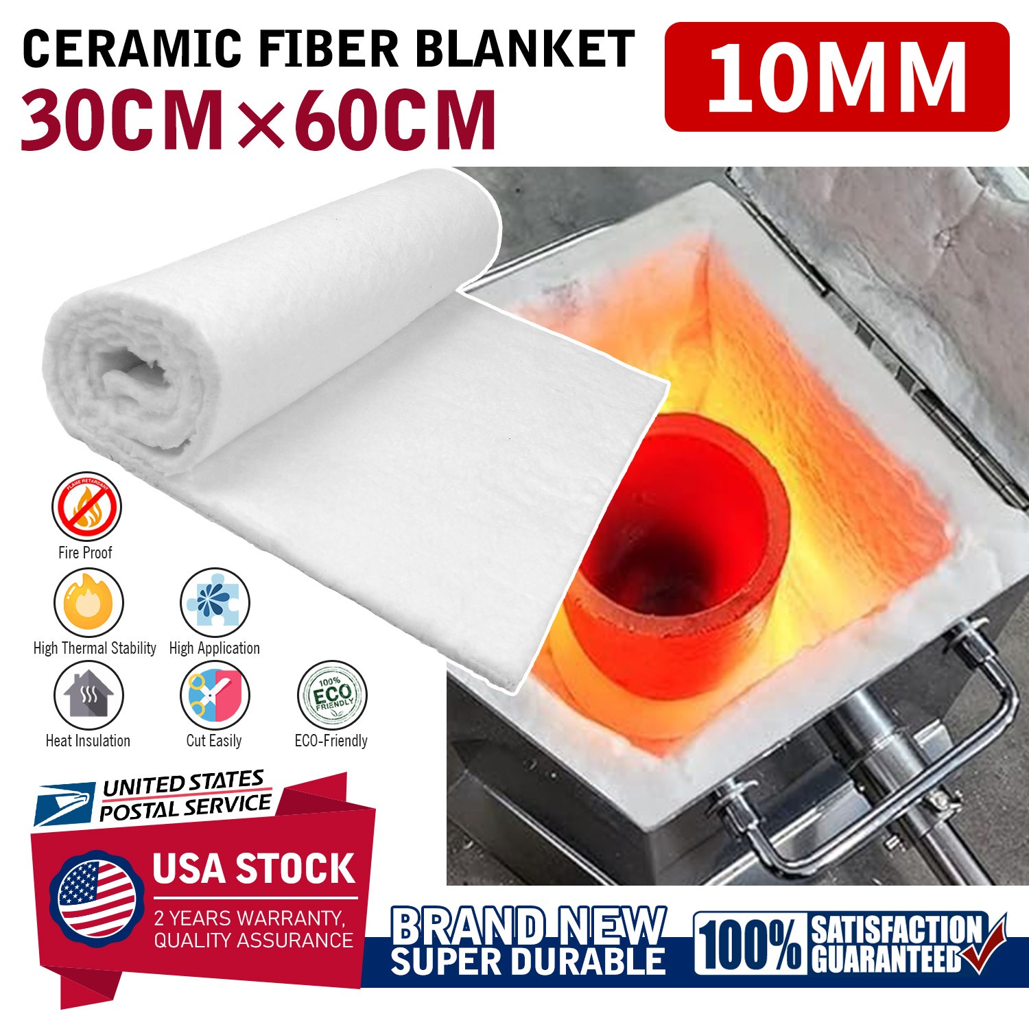 10mm Thick x 24″ x 12″ High Temperature Ceramic Fiber Blanket Automobile Protect