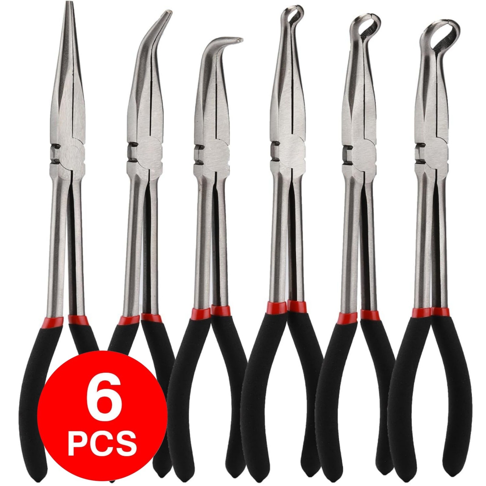 6Pcs 11 Inch Long Reach Needle Nose Pliers Set Precision Long Nose Pliers Kit