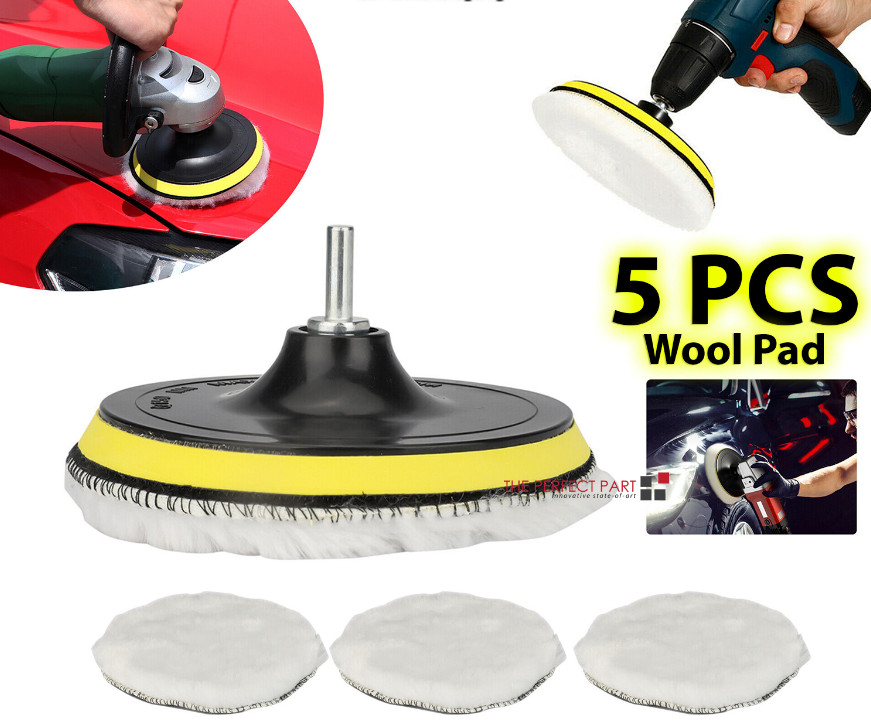 5PCS 6″ Buffing Polishing Pad Wool Wheel Mop Kit For Car Polisher Drill Adapter