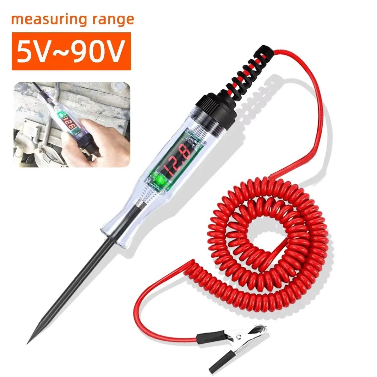 6V 12V 24V Car Truck Voltage Circuit Tester Pen, 5V-90V Digital Display Auto Tes