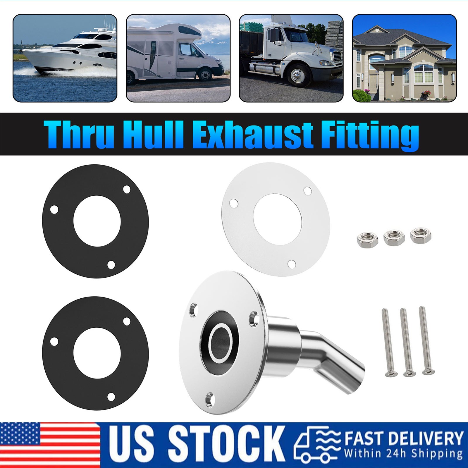 Stainless steel thru hull / exhaust skin fitting 24mm sim to Webasto Eberspacher