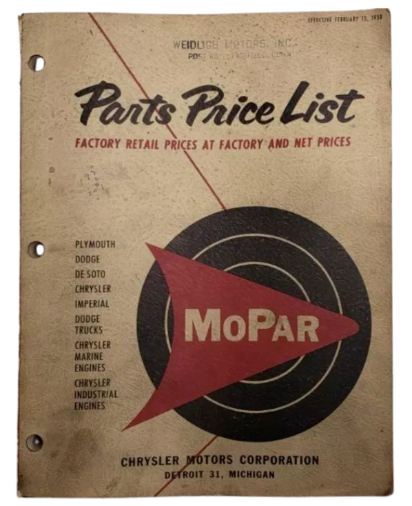 1958 Plymouth Desoto Passenger Car Parts Marine & Industrial Price List Catalog