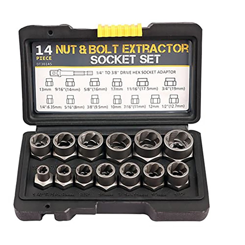 Impact Nut & Bolt Remover Set 3/8″ Bolt Extractor Tool Socket Kit With Case 14pc