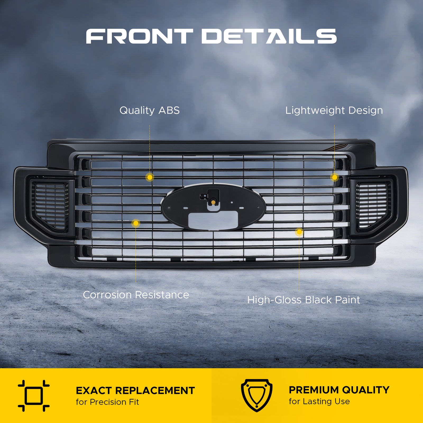 Front Bumper Grille Gloss Black For 2020-22 Ford F-250 F-350 F-450 Super Duty