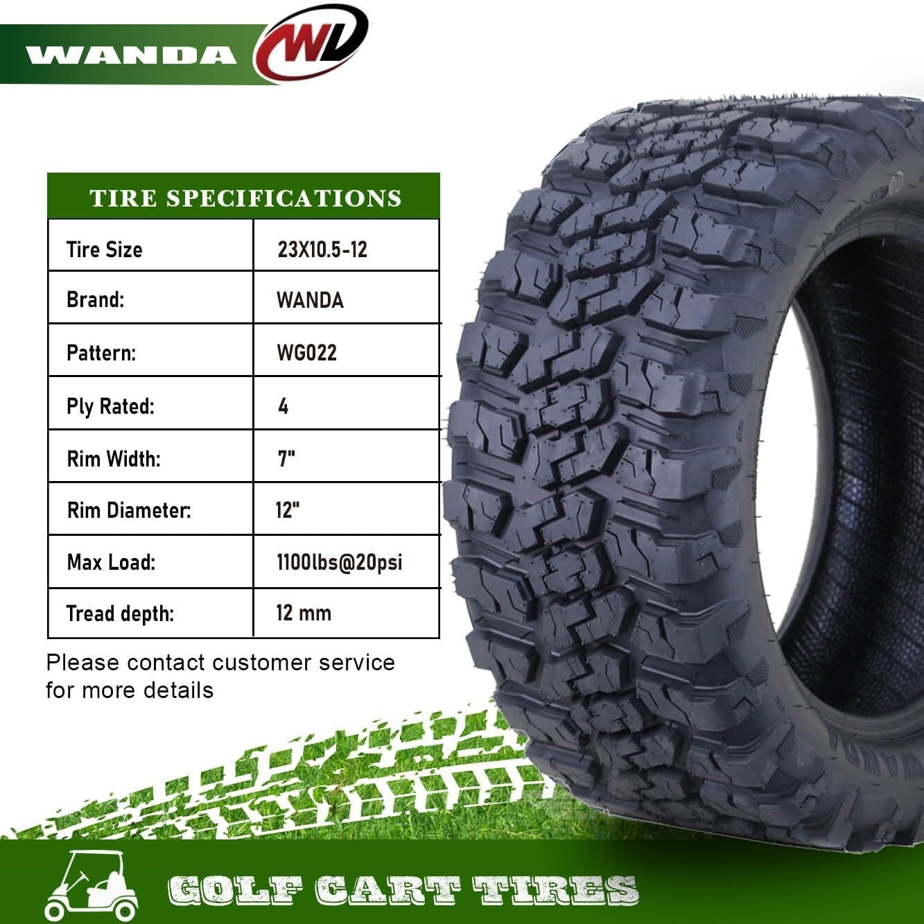 WANDA 23×10.5-12 All Terrain Golf Cart Tires 4 Ply 23×10.5X12 -Set 4 -14057