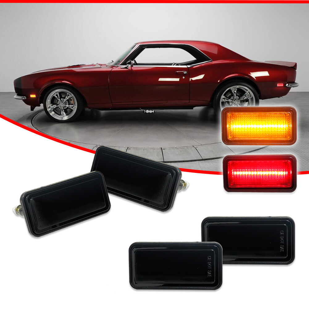 For 68-69 Camaro Impala Nova Smoked LED Front Amber+Rear Red Side Marker Lights