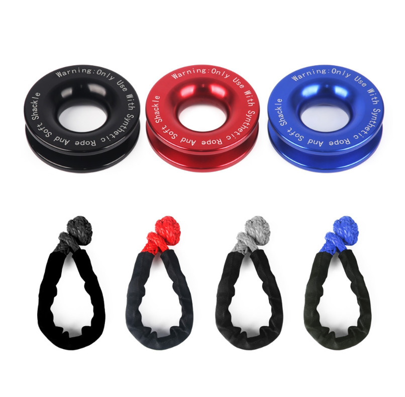 Heavy Duty Recovery Ring Snatch Block Pulley w/ Soft Shackle Tow Winch Rope