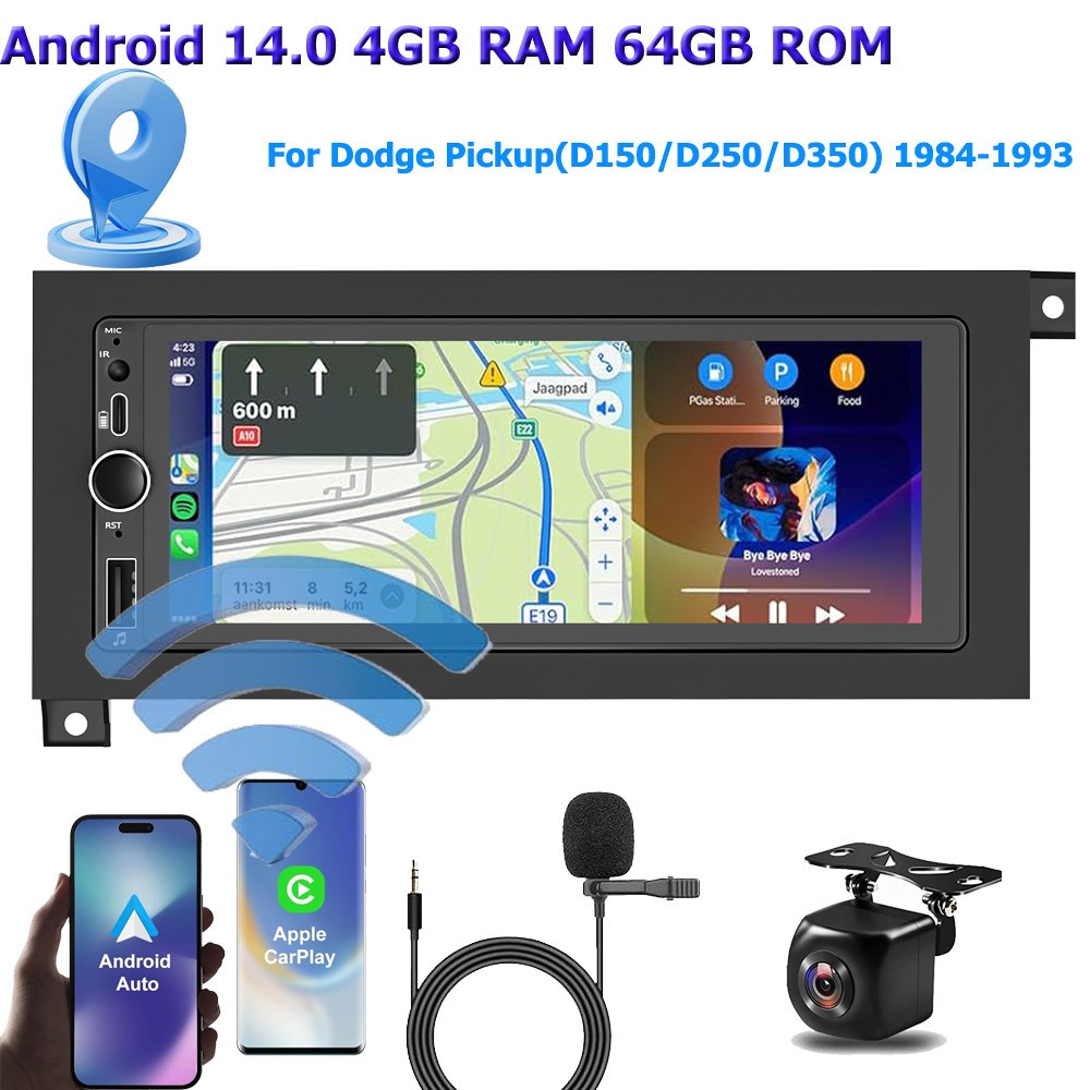 For 1984-1993 Dodge Pickup D150 D250 D350 Android 14 Carplay Car Stereo GPS WIFI