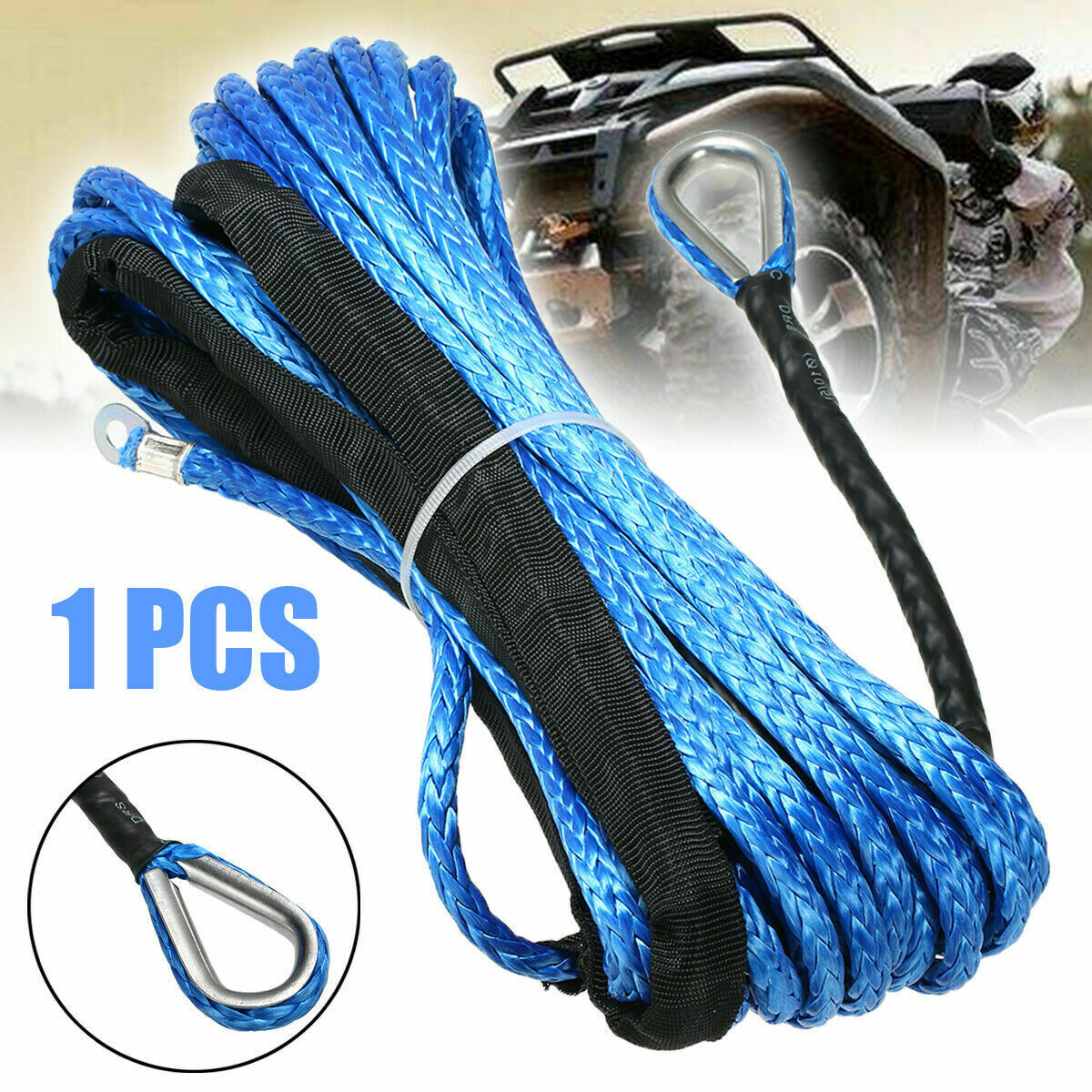 50ft 10000LBS Synthetic Recovery Cable Winch Rope Line ATV UTV 4WD w/ Sheath AE
