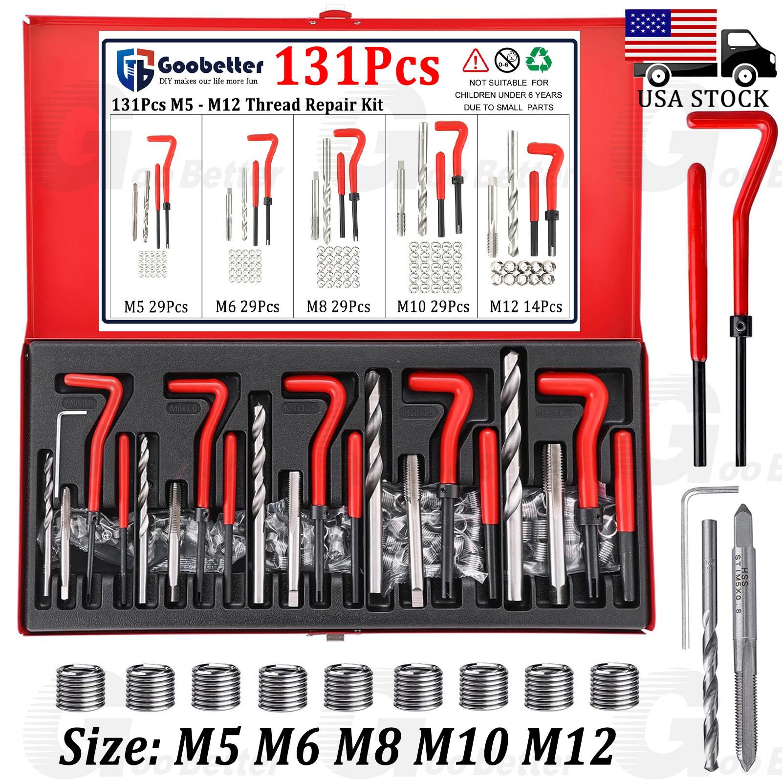 Helicoil Type Thread Repair Kit rethread Stripped Metric M5 M6 M8 M10 M12 131PCS