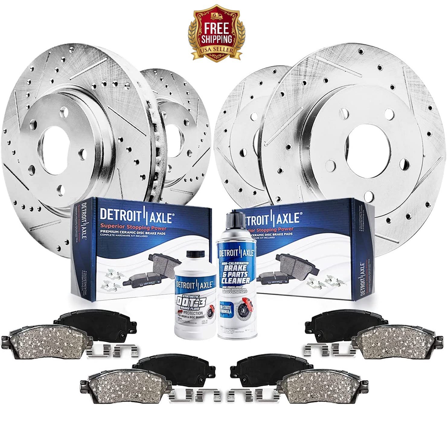 Front Rear Drilled Slotted Rotors Ceramic Pads for 99-04 Ford Mustang — SALE