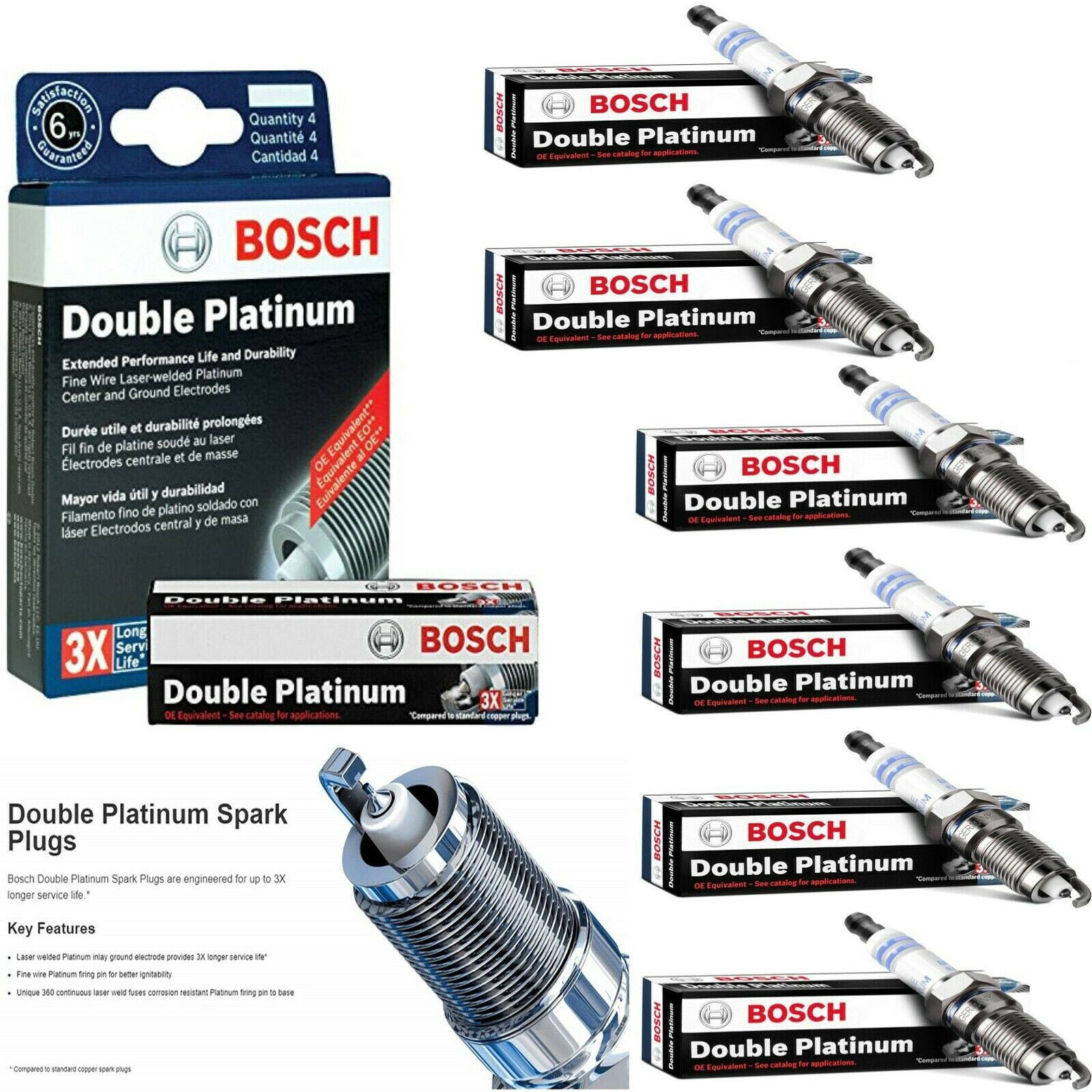 6PCS OE Germany Double Platinum Spark Plug For 08-12 A4 A5 Quattro A6 Q5 6 3.2L