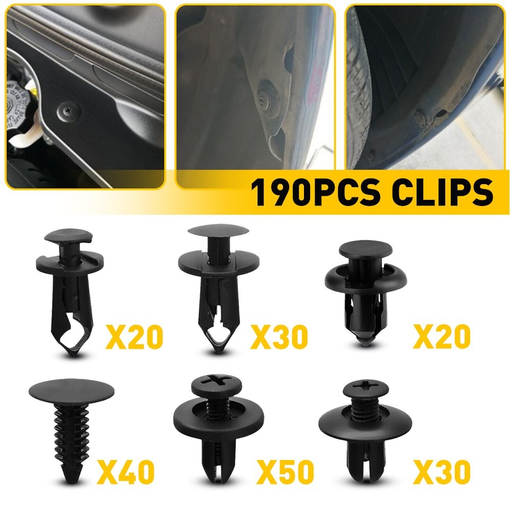 190 pcs Universal Car Plastic Fastener Rivets Auto Fender Bumper Push Pin Clip