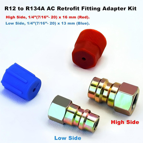 R12 to R134A AC Retrofit Fitting Adapter Kit, R12 R22 to R134A High/Low Fitting