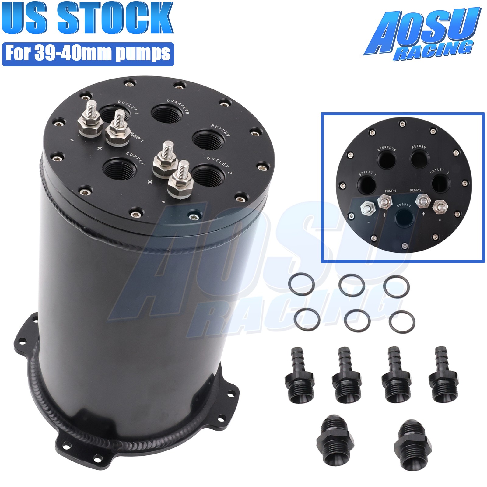For Single / 2.6L Dual 39-40mm Pumps 8AN Ports 2.8L Fuel Surge Tank For Walbro
