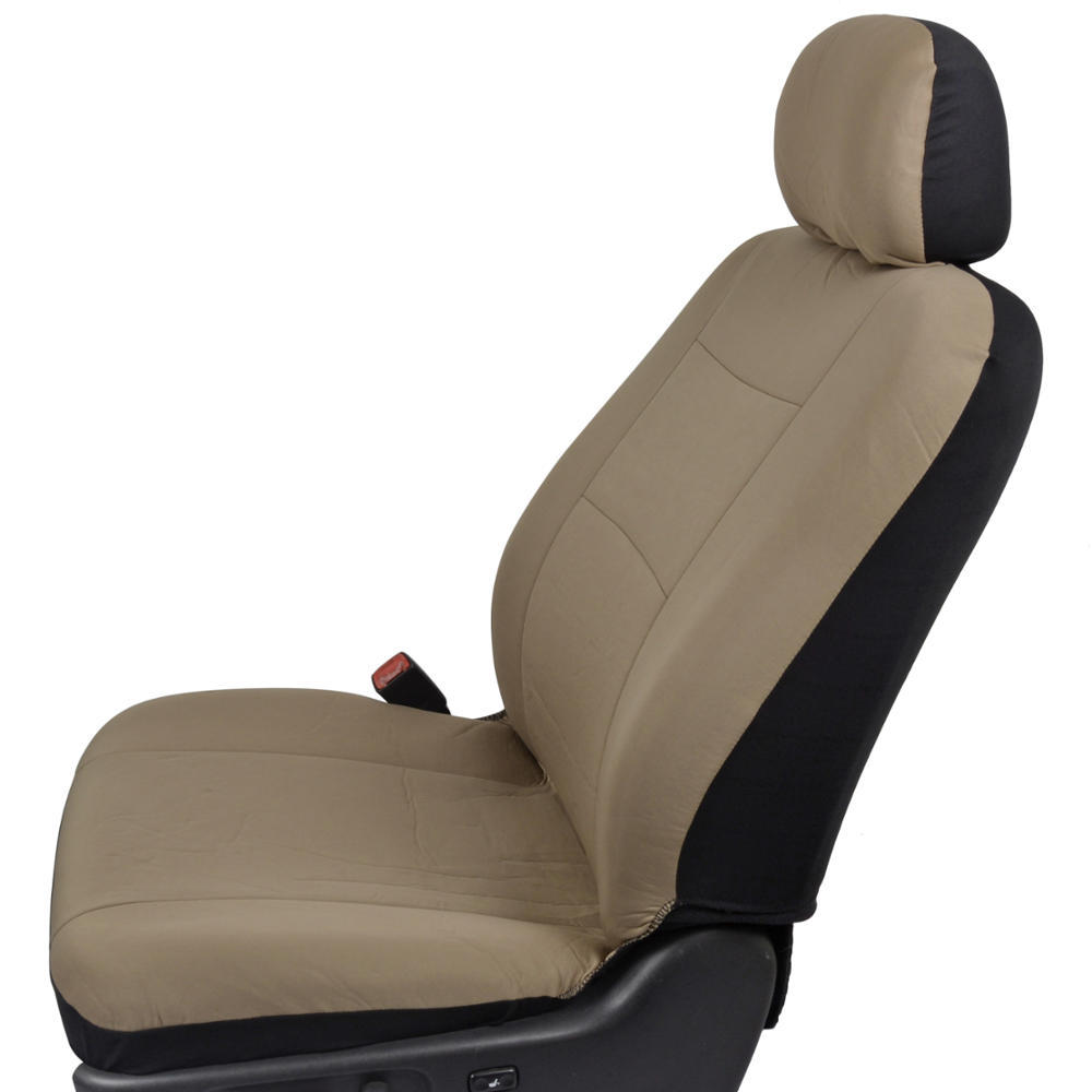 carXS Solid Beige Car Seat Covers Set Complete w/ Front & Rear Carpet Floor Mats
