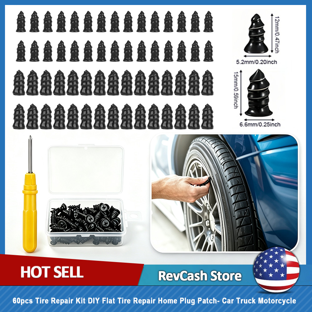 60Pcs Car Vacuum Tire Repair Nail Rubber Screw Nails+ Screwdriver Tool Set w/Box