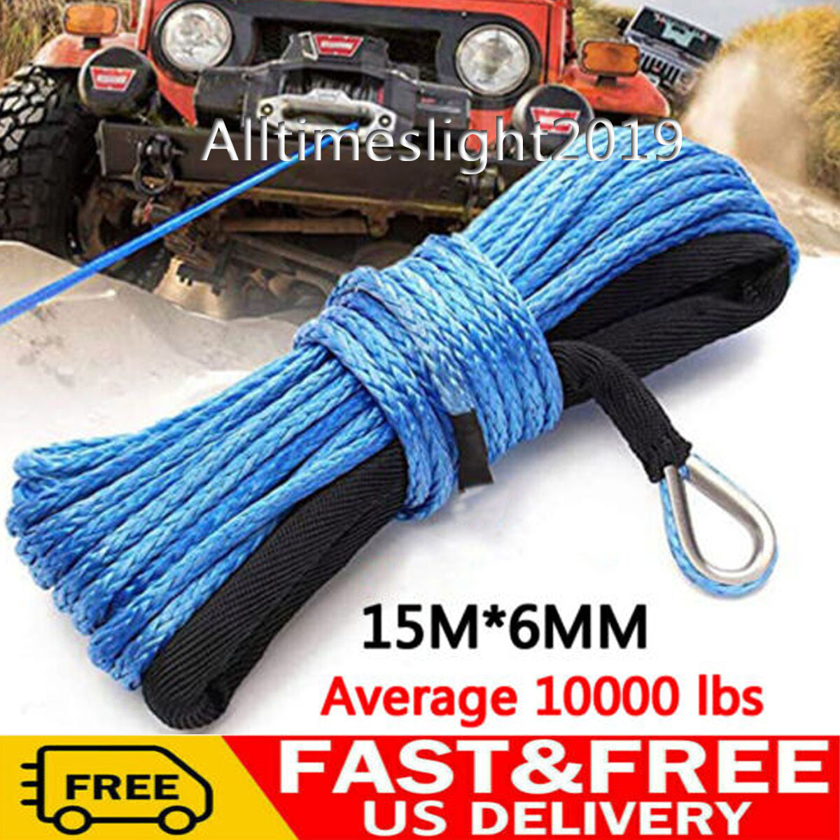 1/4″x50′ Synthetic Winch Rope Line 10000LBS Recovery Cable 4WD ATV SUV W/ Sheath