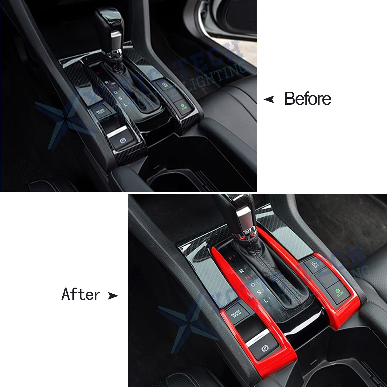 2x Gear Shift Button Panel Cover Trim Sporty Red ABS For Honda Civic 10th Gen
