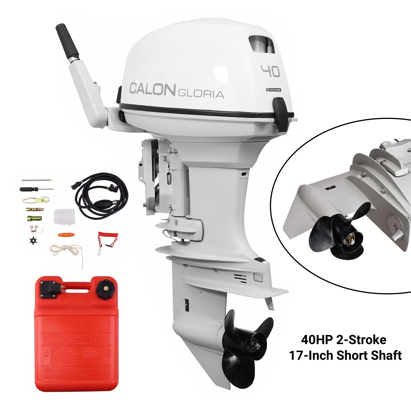 CALON T40BS 40HP 2-Stroke 17″ Short Shaft Tiller Manual Start FNR 24L Fuel Tank
