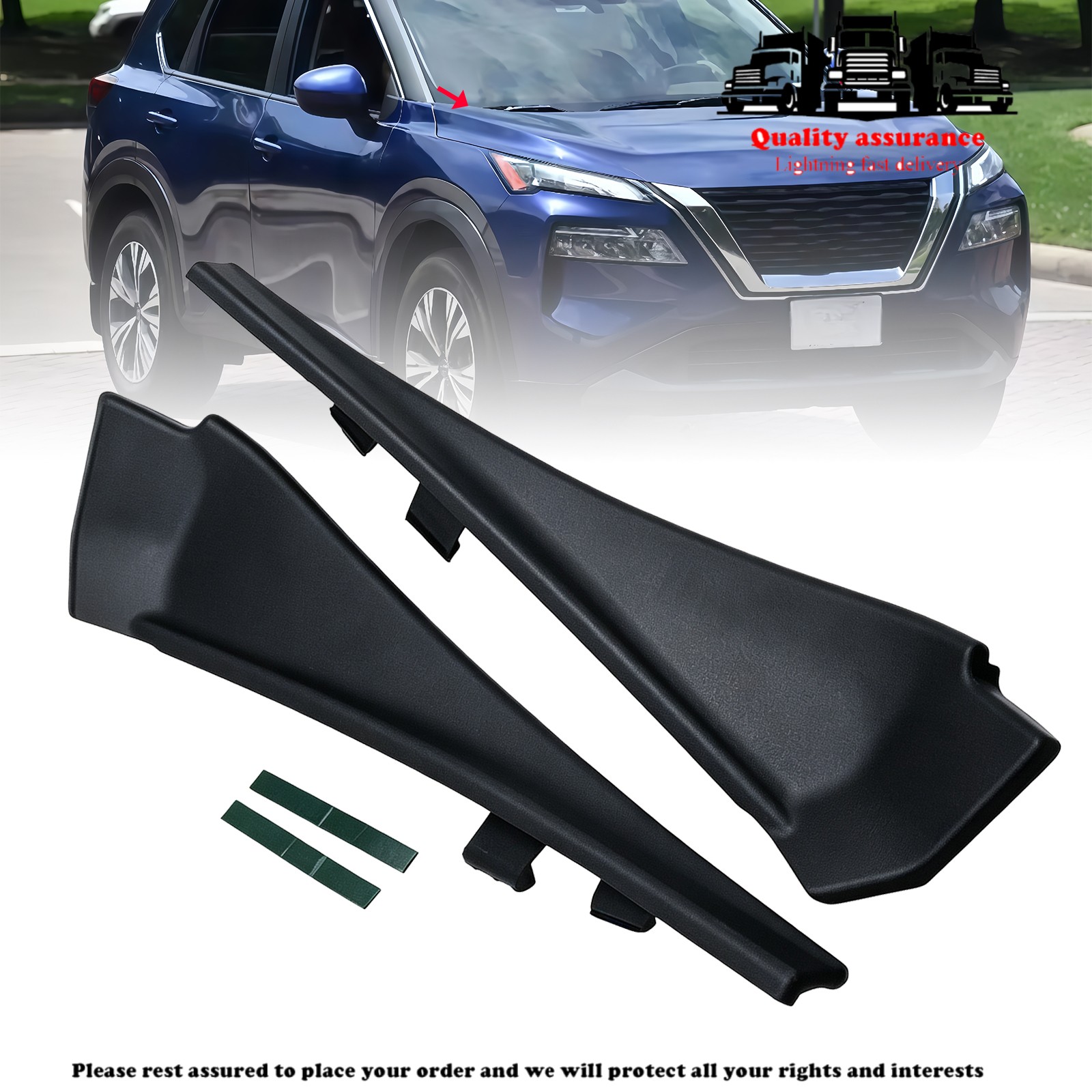 Front Left Right Bumper Guard Wiper Cowl Extension Panel Fits Nissan Rogue 2PCS