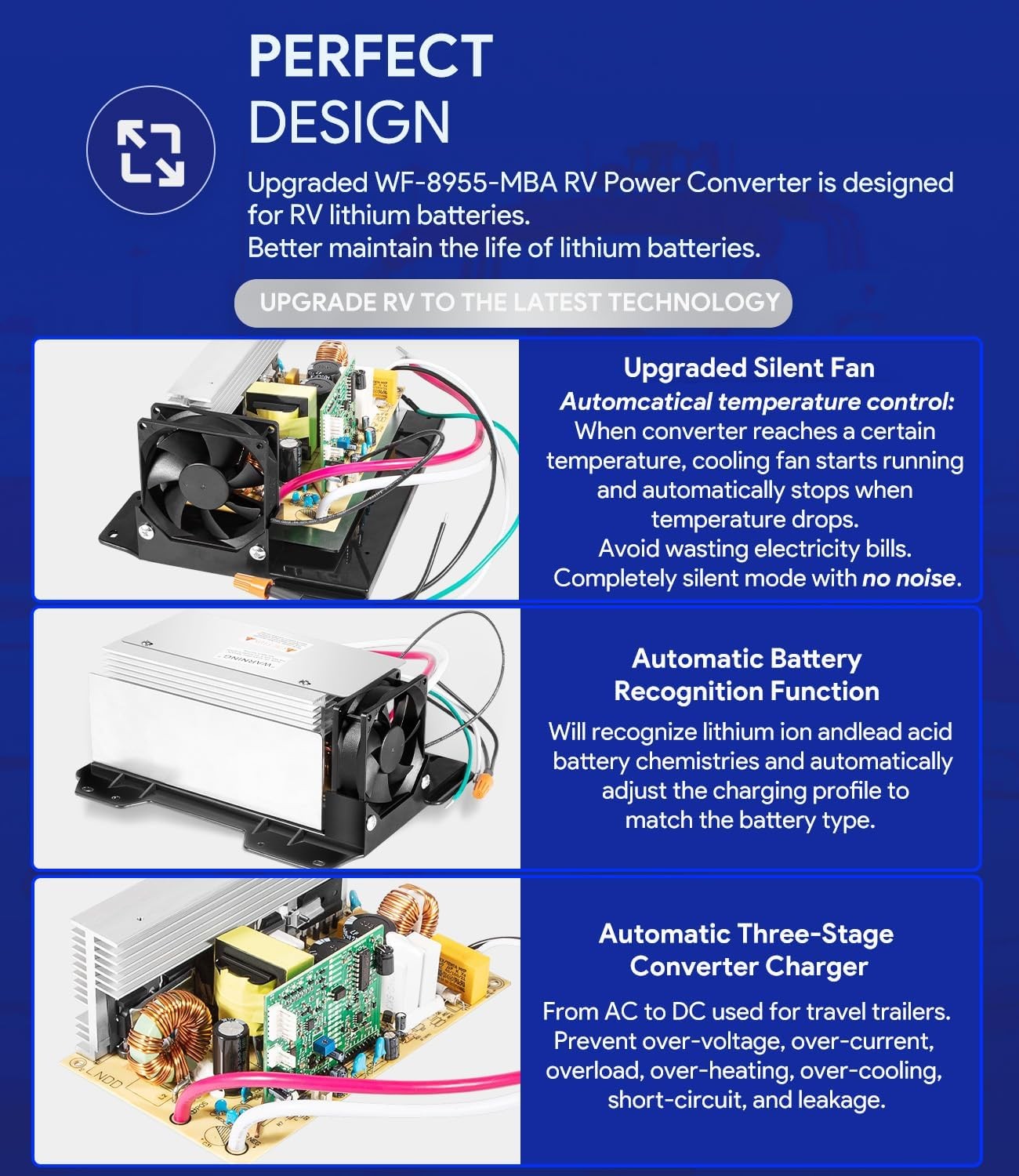 For WFCO WF-8955-AD-MBA Converter Lower Main Board Assembly 55A, 105-130VAC 950W