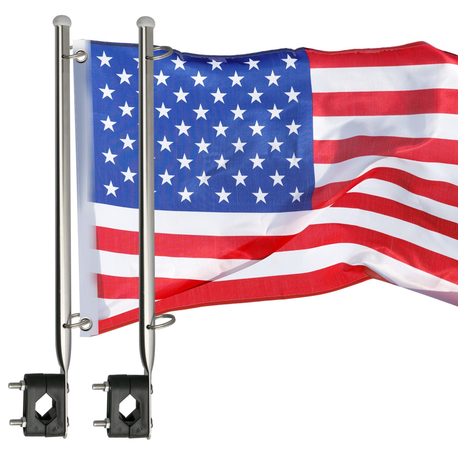 2X Marine Boat Pontoon Flag Pole 7/8″-1″ Rail Mount Stainless Steel (US Flags)