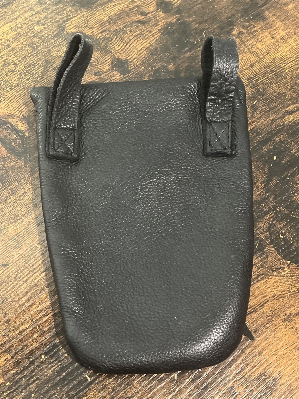 Vtg 1980’s Black Genuine Leather Belt Bag w/ Concho Made in Pakistan 7” x 5”