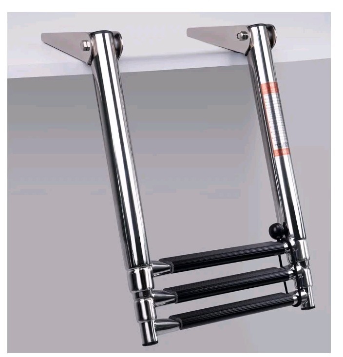 Marine Stainless Steel Telescoping 3 Step Boat Ladder Folding Heavy Duty Ladder