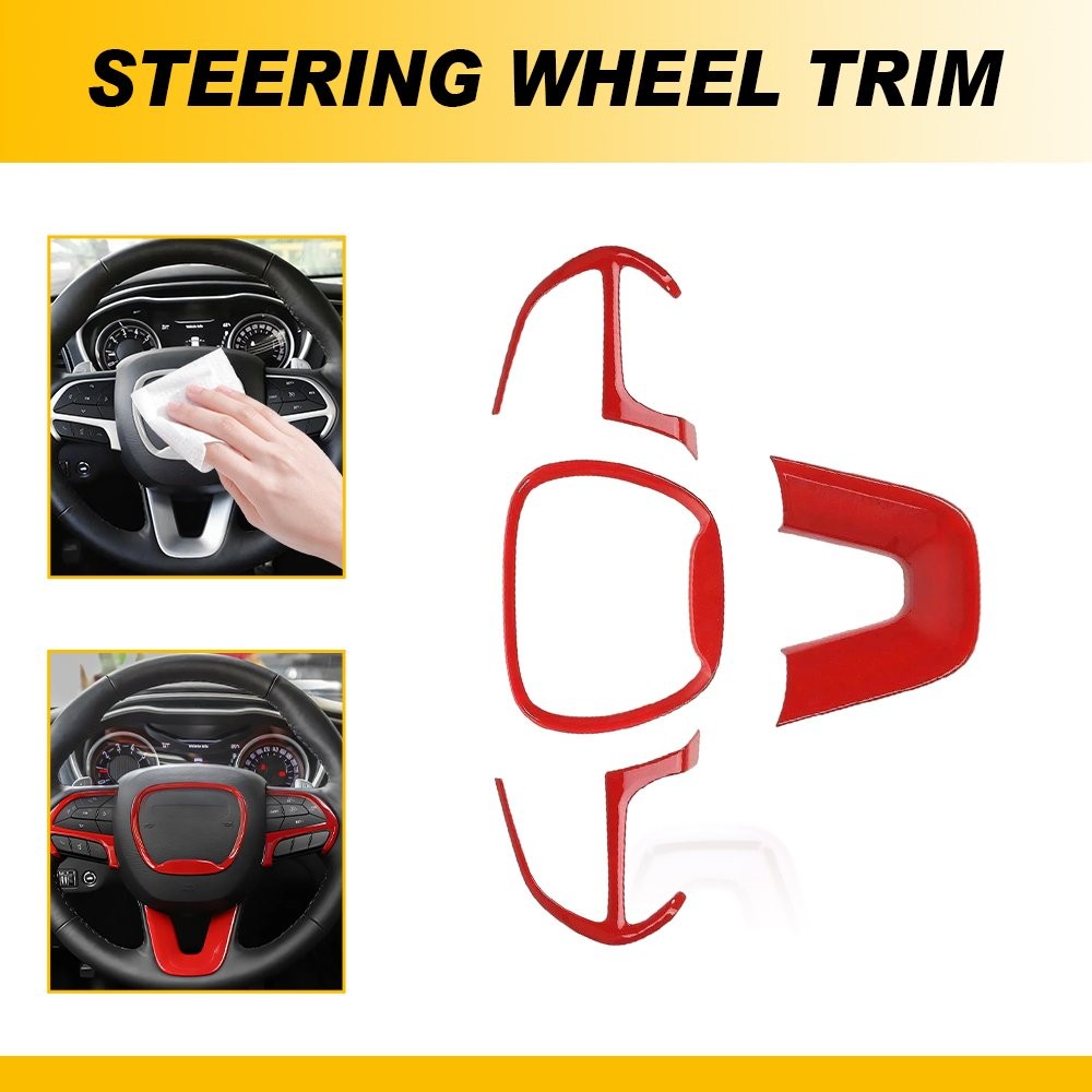 For Dodge Challenger 2015 2016 2017-2023 Interior Steering Wheel Cover Trims 4X