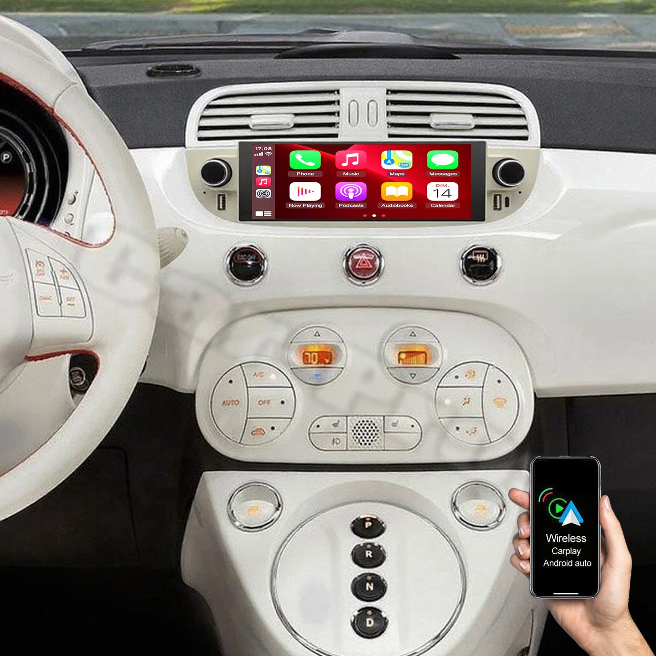 Apple Carplay For Fiat 500 2007-2018 Android 14 Car Stereo Radio GPS Navi + Cam