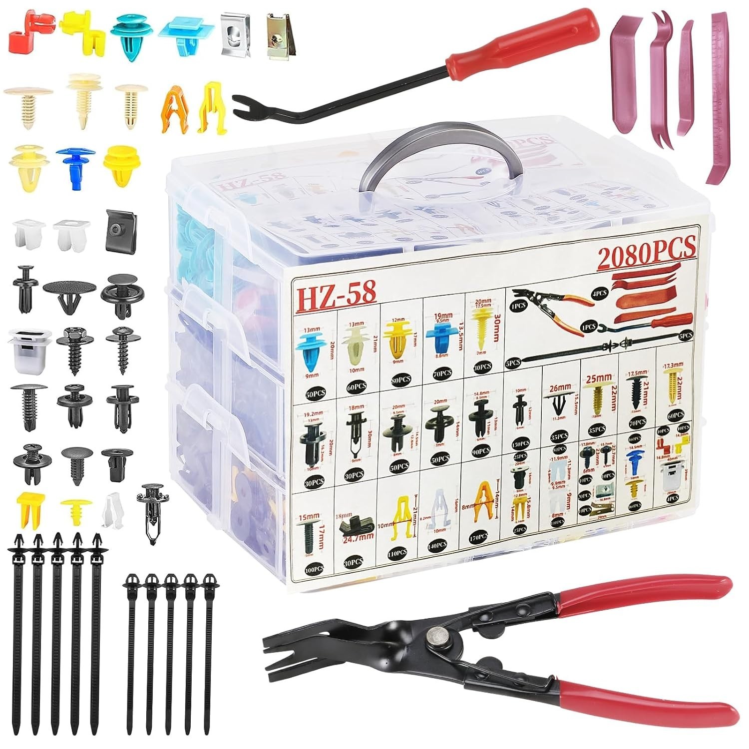 Comprehensive 2080 Pcs Nylon Rivets & Clips Kit with Removal Tool for Vehicles