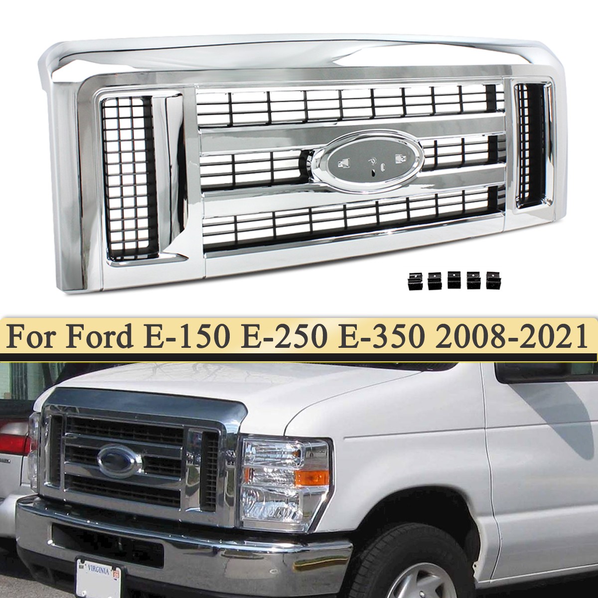 New Front Chrome Grille Assembly Fits 2008-2021 Ford E150 E250 E350 9C2Z8200AA