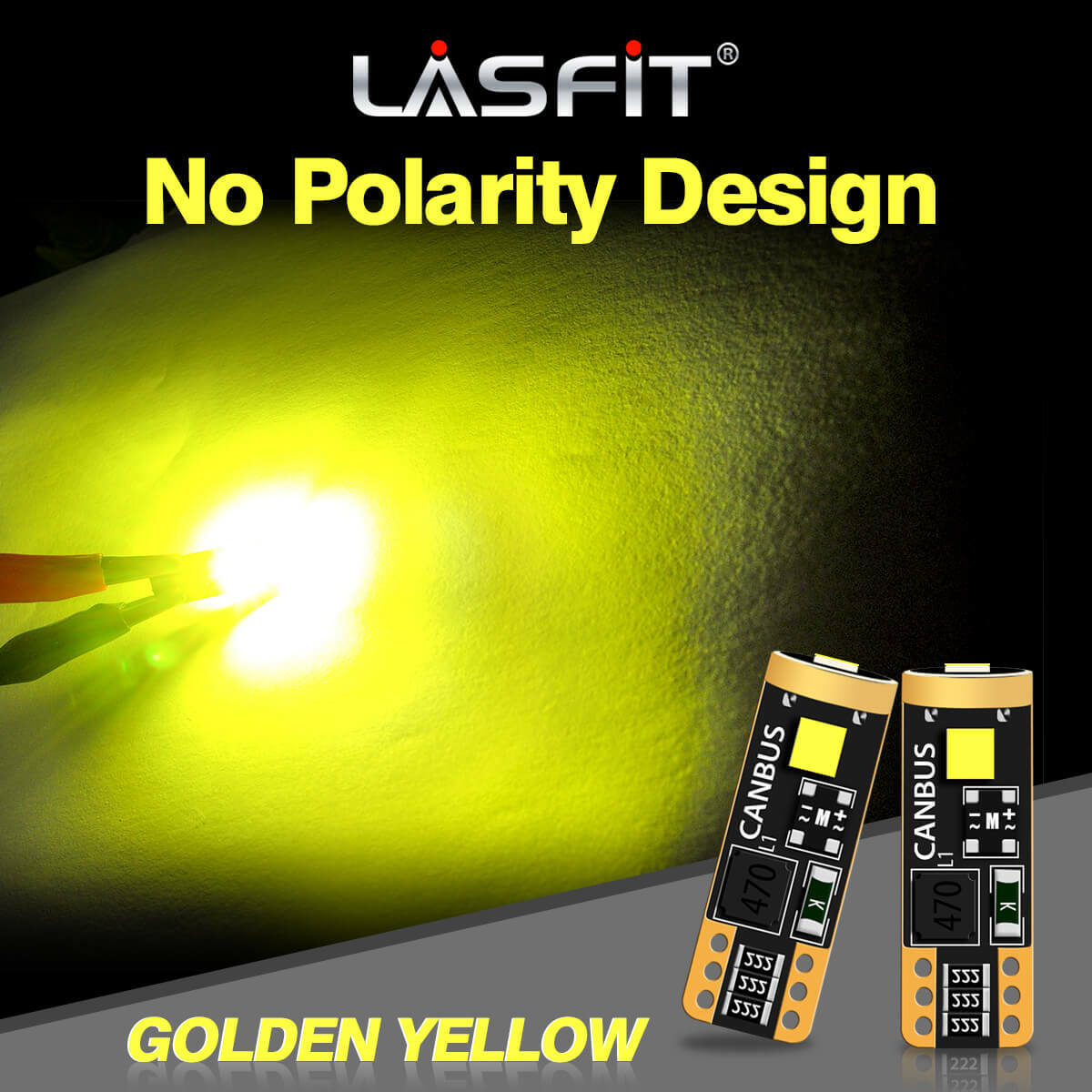 Lasfit 2825 168 194 W5W T10 LED Parking Light Bulb Super Bright Golden Yellow 2x