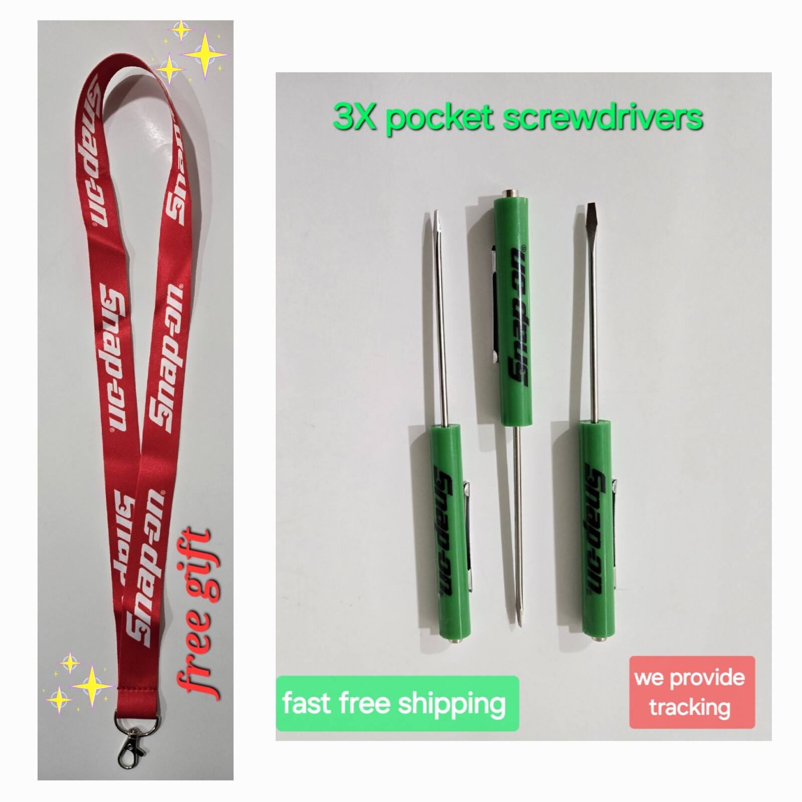 3 Snap on tools screwdrivers per order Green pocket screwdriver magnet end NEW!!