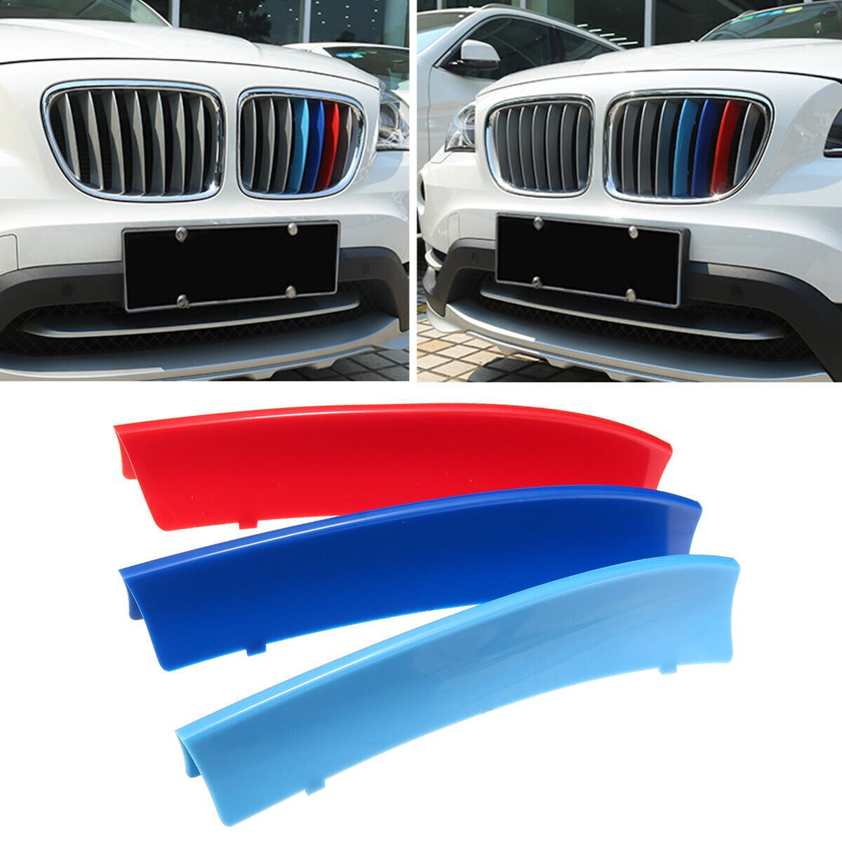 For BMW X1 E84 2010-2015 M Color Kidney Grill Grille Cover Decal Clip Strip Trim