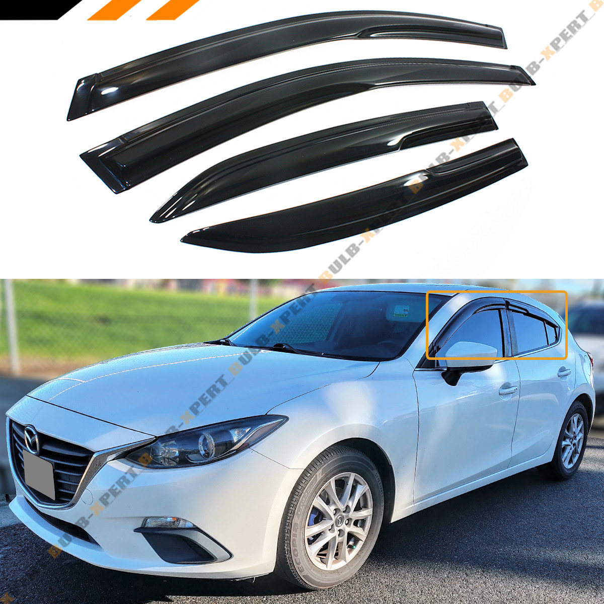 JDM WAVY 3D STYLE SMOKED WINDOW VISOR VENT SHADE FOR 2014-2018 MAZDA 3 MAZDA3