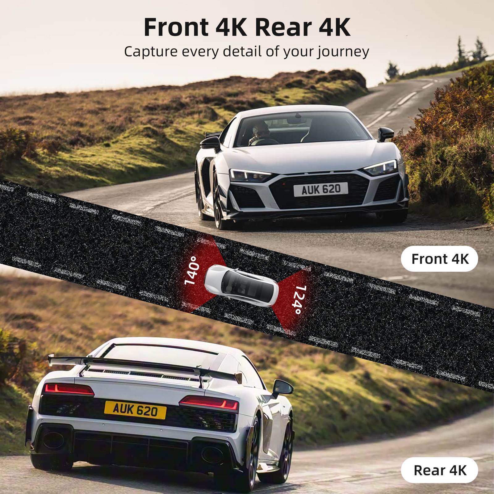 3 Channel Dash Camera 4K Front and Rear Dash Cam Built-In WiFi & GPS