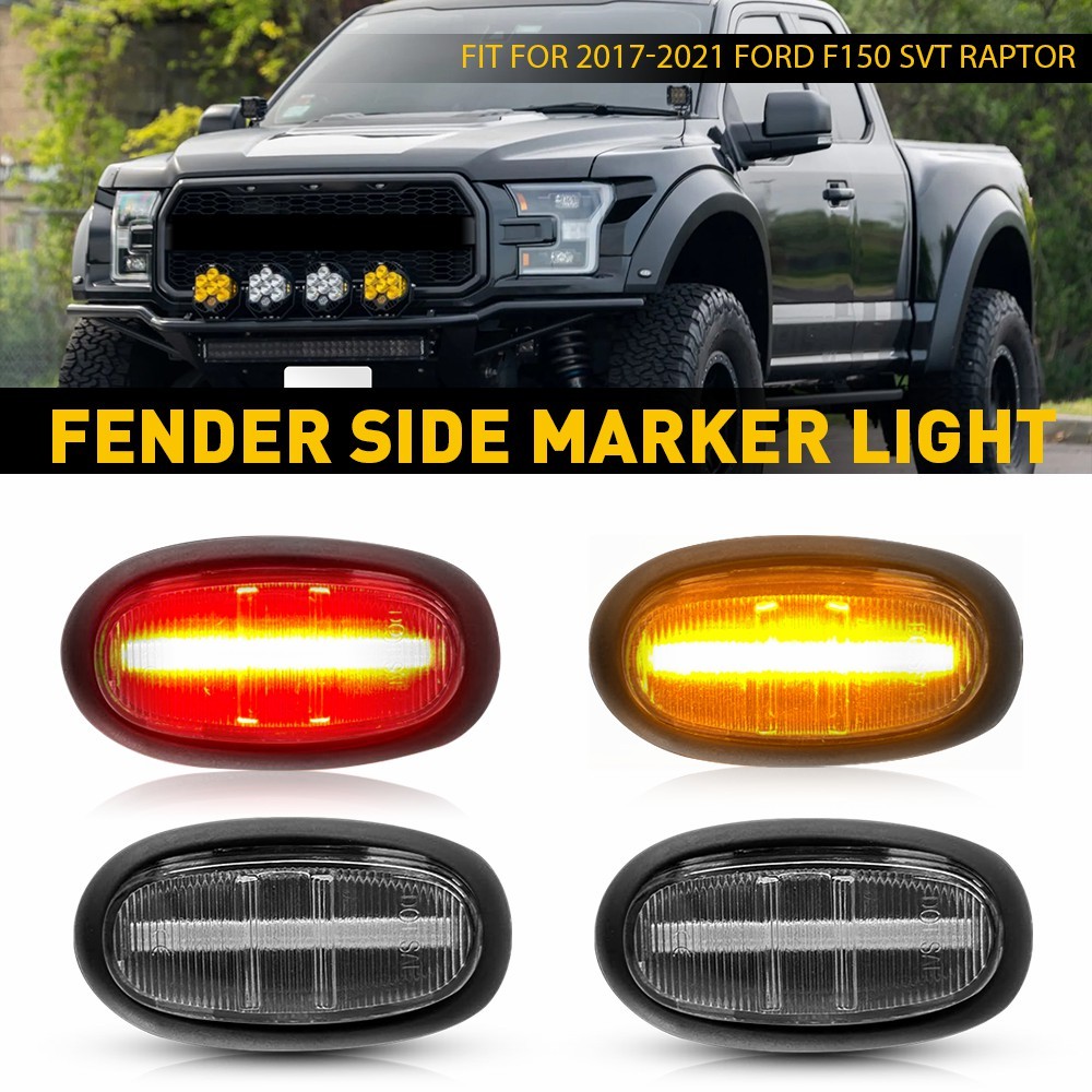 4PCS Front Amber+Rear Red LED Side Marker Lights Fits 17-21 Ford F150 SVT Raptor