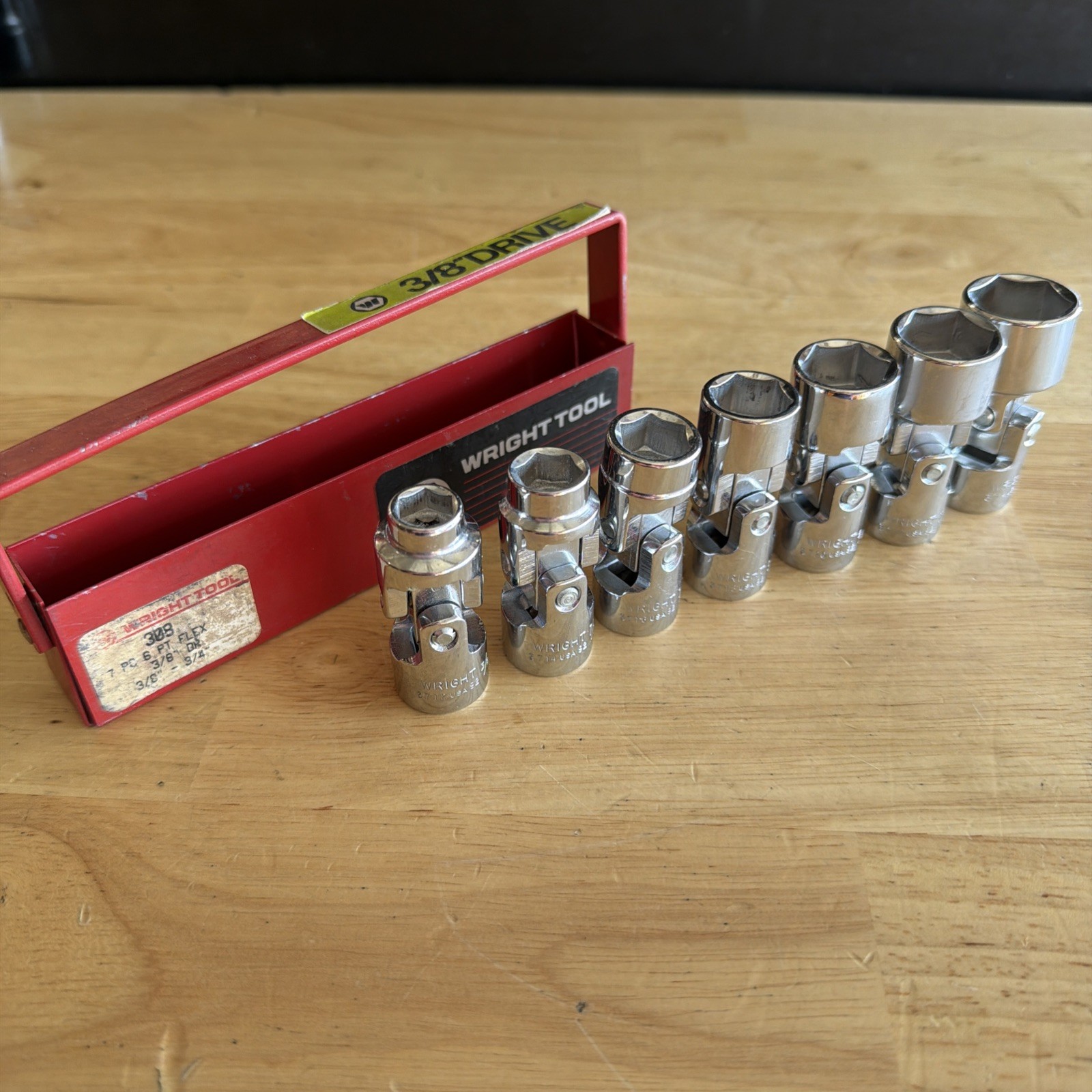 Wright Tools SAE Swivel Flex Universal Socket Set 3/8” Drive 6 Point 7pc 308 USA