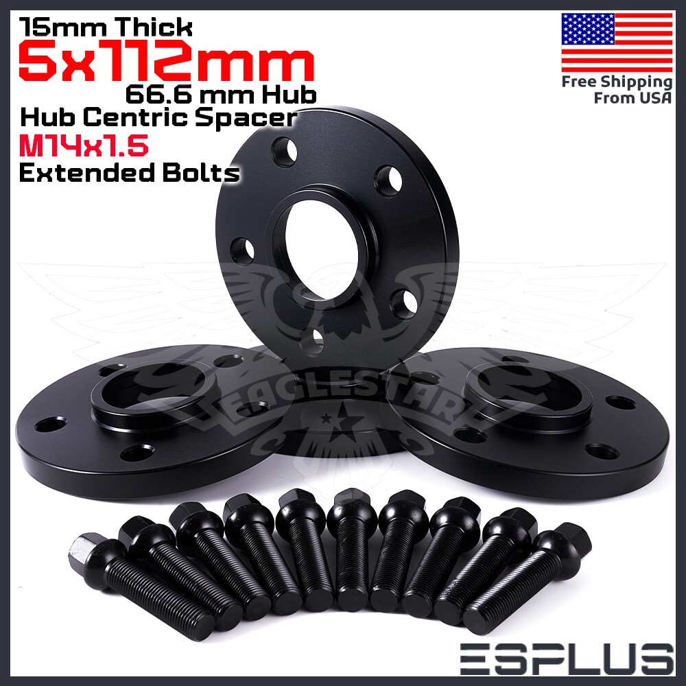 [4] 15mm Thick Mercedes 5x112mm CB 66.6 Wheel Spacer Kit 14×1.5 Bolts Included