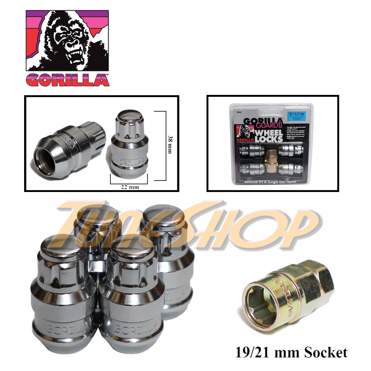 4 GORILLA GUARD II LOCK BULGE ACORN WHEELS RIM LUG NUTS 12X1.25 12 1.25 CHROME N