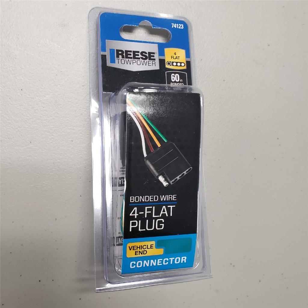 = Reese Towpower Bonded Wire 4-Flat Plug Vehicle End Connector 74123 NEW