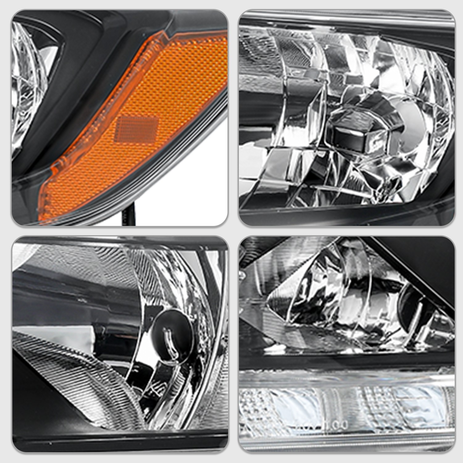 Headlights For 2014 2015 2016 Nissan Rogue Halogen w/LED DRL Lamps LH+RH Pair