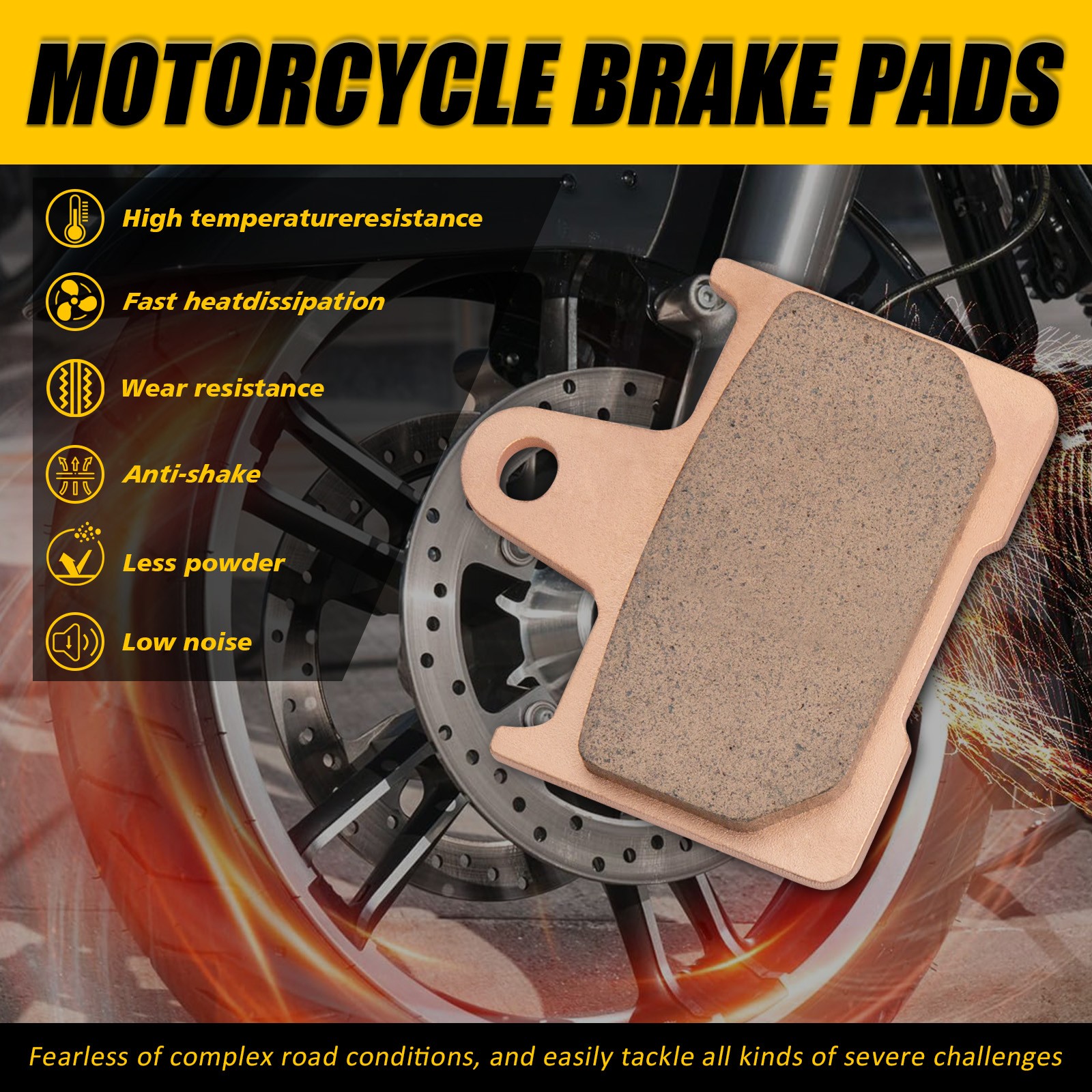 Non-Slotted Sintered Rear Brake Pads for Harley Iron 883 XL883N 14-19