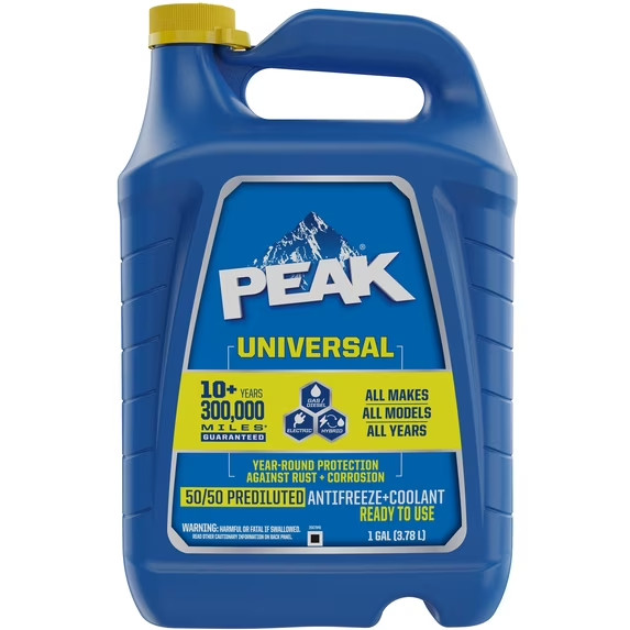 PEAK Universal 50/50 Prediluted Antifreeze + Coolant for All Vehicles, 1 gal