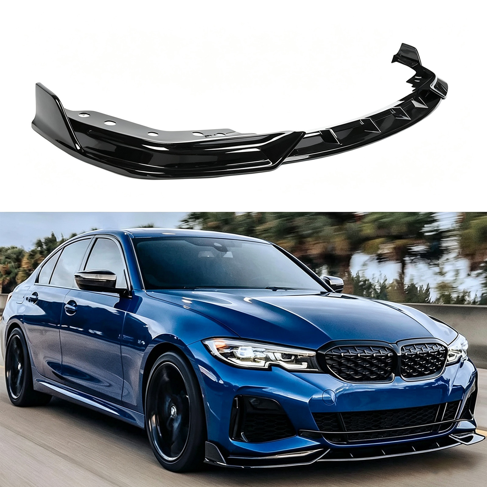 GT Style Gloss Black Front Bumper Lip Kit For 2019-22 BMW G20 M340i 330i M Sport