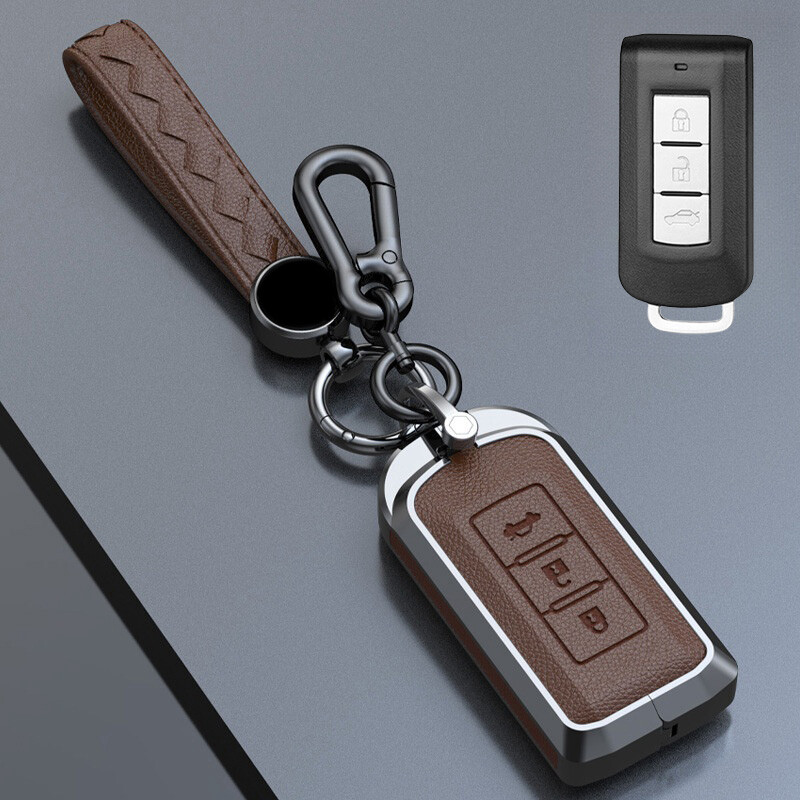 Zinc Alloy Leather Car Key Case Cover For Mitsubishi Outlander Lancer Eclipse